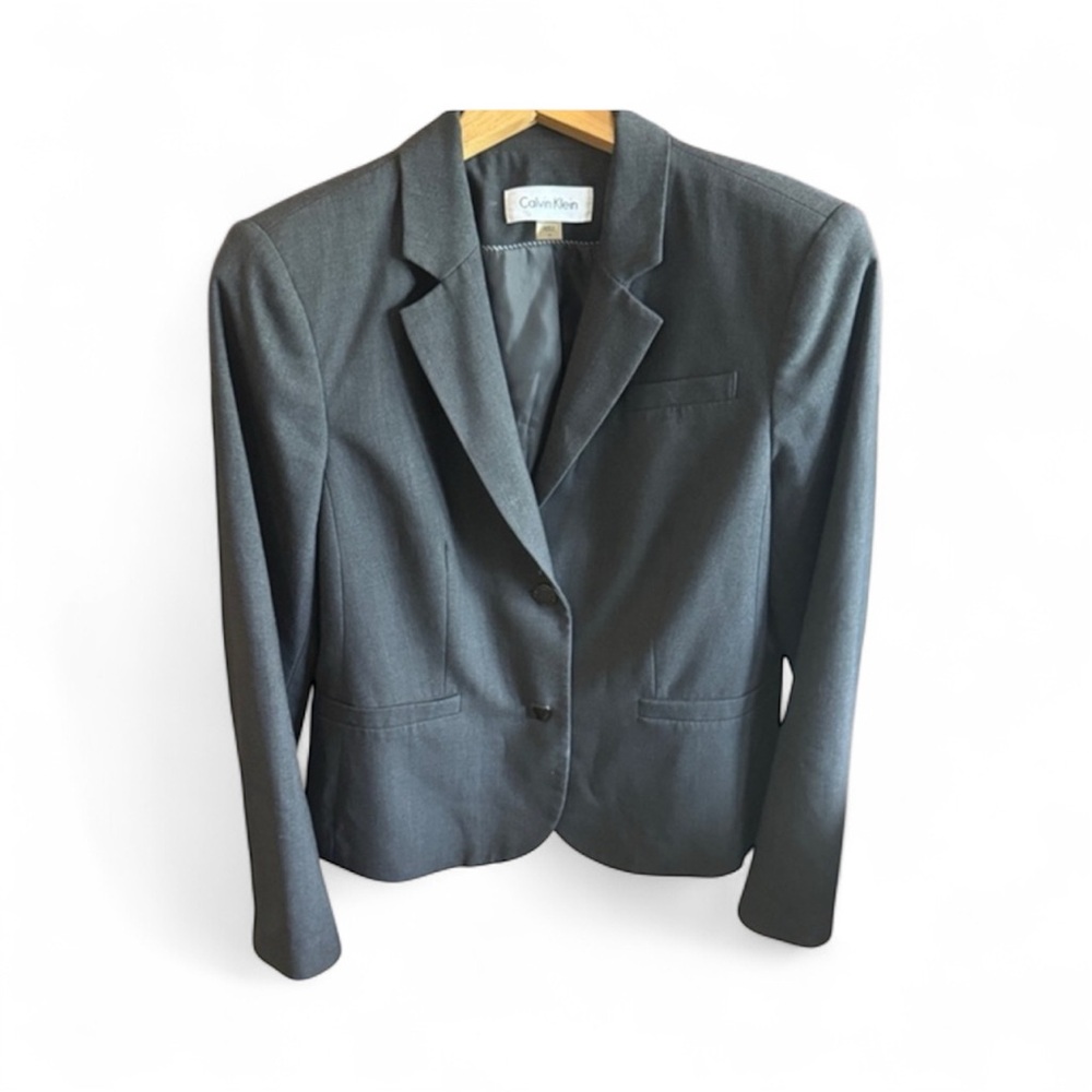 Calvin Klein Women's Size 12 Charcoal Double Button Blazer Preppy Career Office